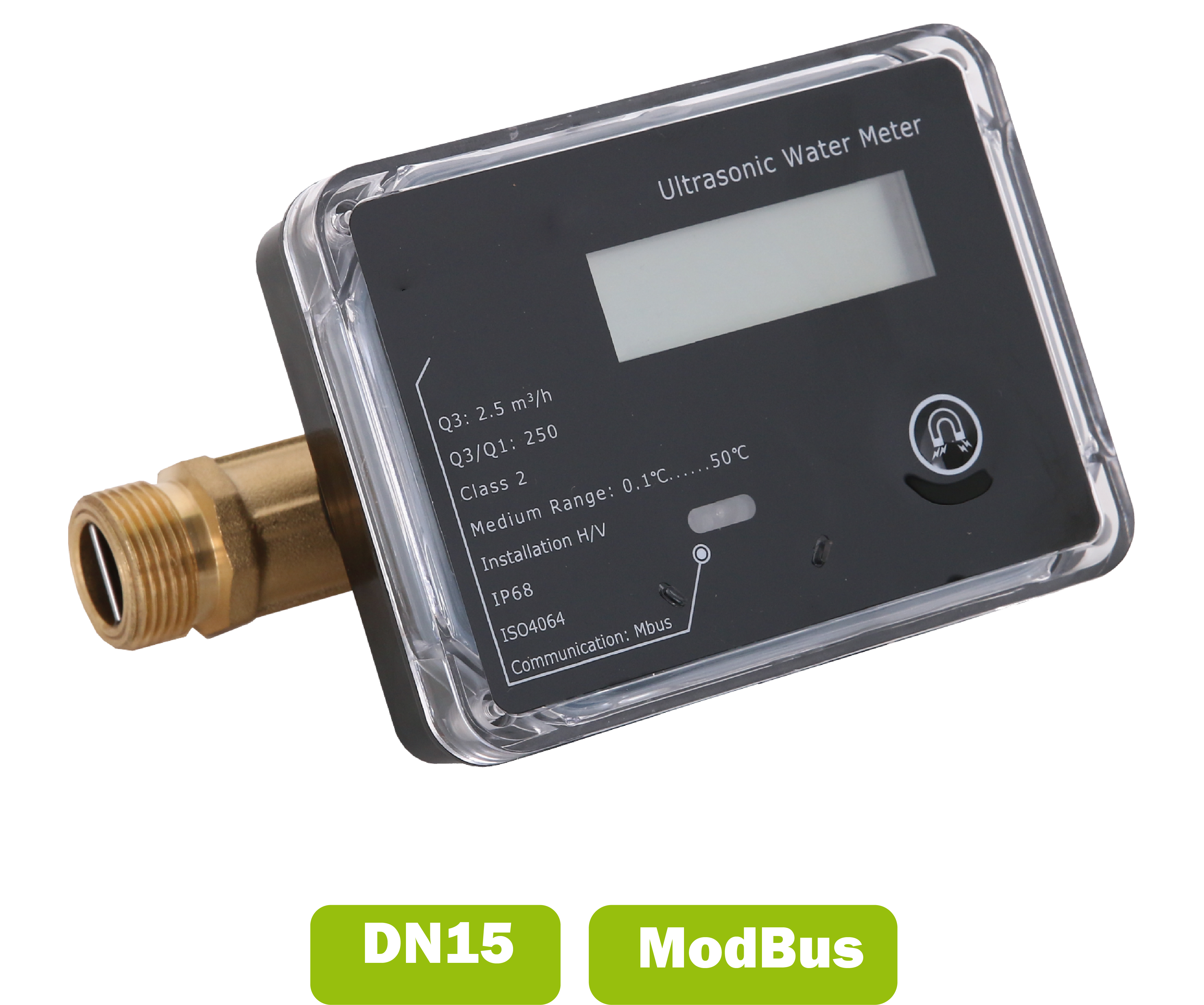 Water meter (calda fredda) a ultrasuoni DN15 portata media 1.5 m3/h con interfaccia Modbus